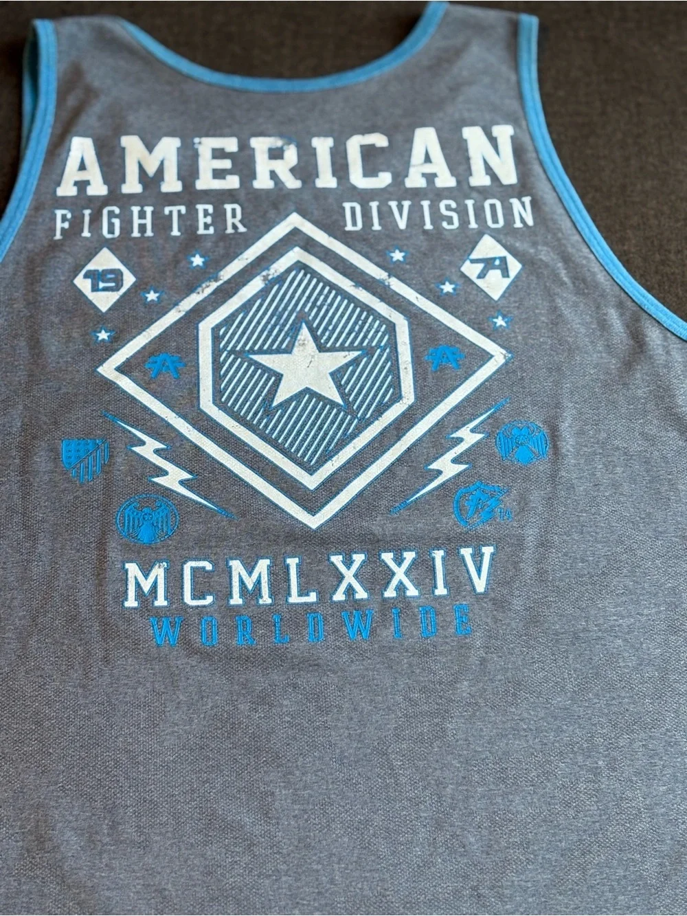 American Fighter Gray Tank Top with Blue Trim